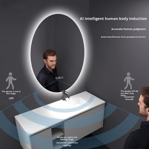 Hiện đại hình bầu dục led phòng tắm Vanity gương chống sương mù thông minh treo tường gương với tính năng chiếu sáng khung kim loại - Product Image 4