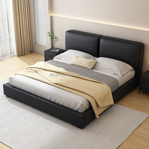 Modern Simple Genuine Leather <b>Bed</b> with <b>Soft</b> Solid Wood <b>Frame</b> Convertible Feature and Storage Function - Product Image 1