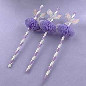 Mermaid Paper Straws With Honeycomb Tail Blue White Stripe Decorative For Party Beverage Juice Cocktail Use - Product Image 3