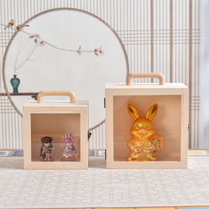 Caja de Regalo de Madera con Tapa Transparente, Caja de Almacenamiento Cuadrada de Pino, Portátil, para Manualidades - Product Image 2