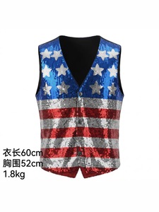 Gilet à paillettes pour homme, taille unique, étoiles et rayures scintillantes, drapeau américain rouge, blanc et bleu, pour les défilés, les fêtes et les costumes du 4 juillet - Product Image 2