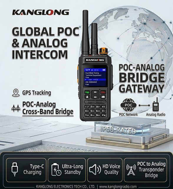 POC+Analog Hybrid Dual Mode Two Way Radio KANGLONG PG-60 4G LTE 5000km Range IP68 GPS Walkie Talkie 4G Communication Solution
