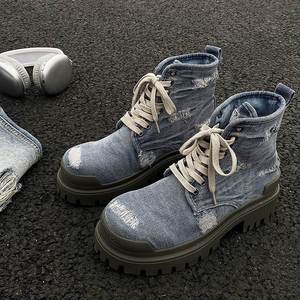 Bottes en jean déchirées tendance, bottines vintage délavées, respirantes, pour hommes et femmes, parfaites pour les tenues de travail estivales - Product Image 6