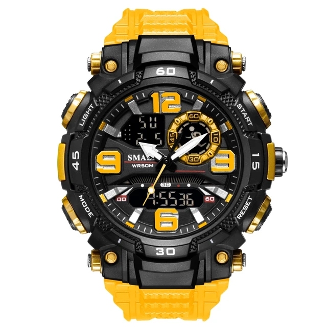 Smael 1921 Acrylic Dial Material Dual Time Male Led Clock Quartz Analog Digital Movt Stopwatch Waterproof Sports Men Wrist Watch