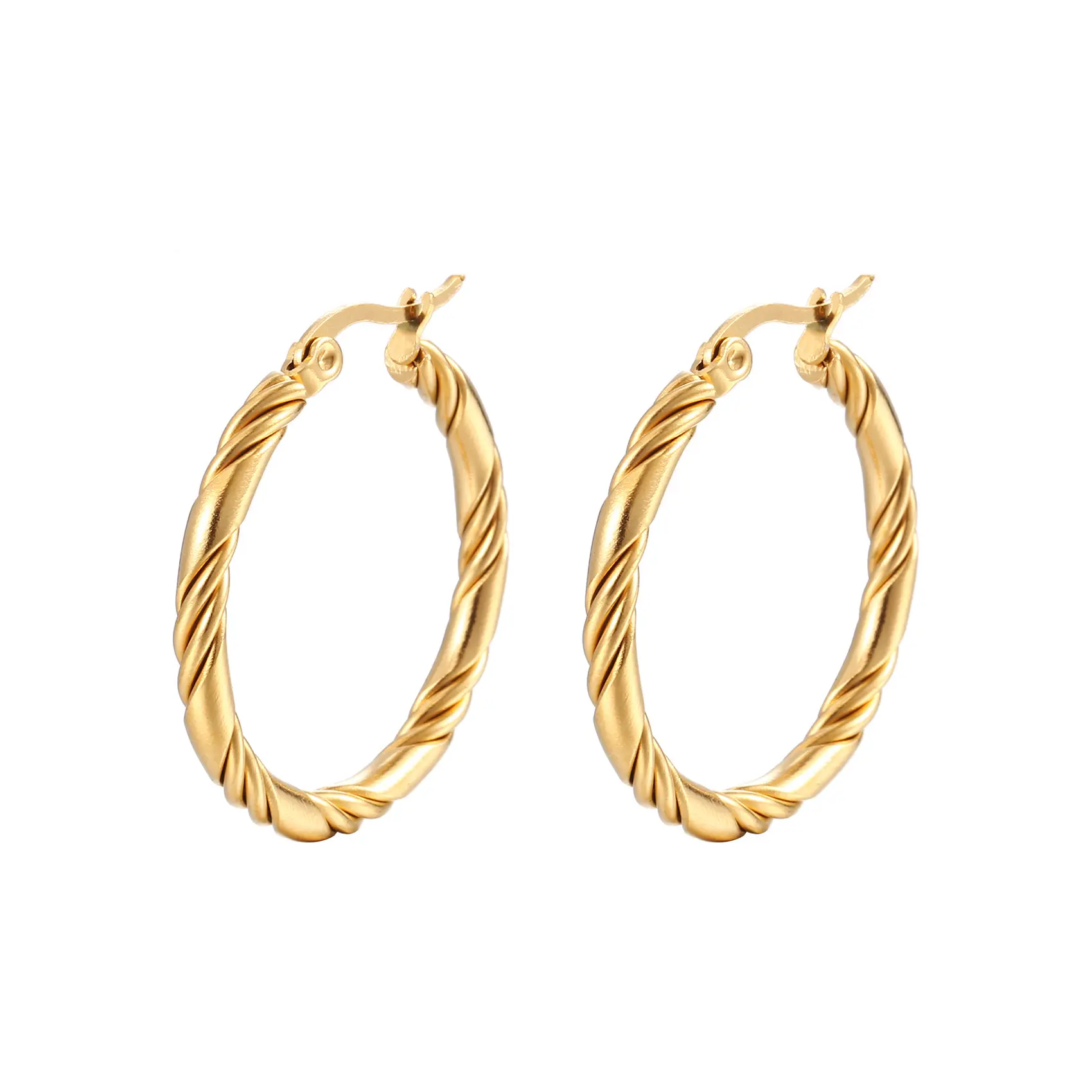 Gioielli in acciaio inossidabile orecchini a cerchio con placcatura in oro reale 18 carati orecchini con fibbia intrecciata tonda spessa e grossa per le donne