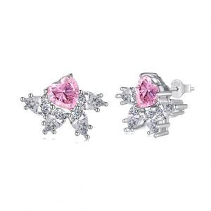 Pendientes de Plata de Ley 925 con Baño de Oro de 18K, con Forma de Corazón y Gota de Agua, con Circonita Cúbica 5A, Modelo Dylam Ruby Diamond Gemstone - Product Image 1