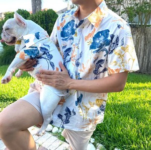 Floral Hawaiian Cotton Dog Dress Matching Owner Outfit Summer Breathable Pet <b>Clothes</b> Set - Product Image 3