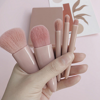 Ensemble de pinceaux de maquillage portable 5 pièces avec miroir Mini fond de teint en poudre multifonction fard à paupières pinceau de mélange de lèvres outil de maquillage