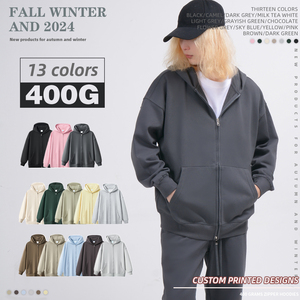 เสื้อฮู้ดดี้ผู้ชายผ้าเฟรนช์เทอร์รี่หนา 400 กรัม แบบซิปคู่ ทรงหลวม ไหล่ตก ซิปโลหะคู่ - Product Image 2