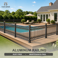 Système de balustrade en aluminium écologique résistant aux UV, alliage 6063, thermolaqué, avec balustrade en verre pour villa