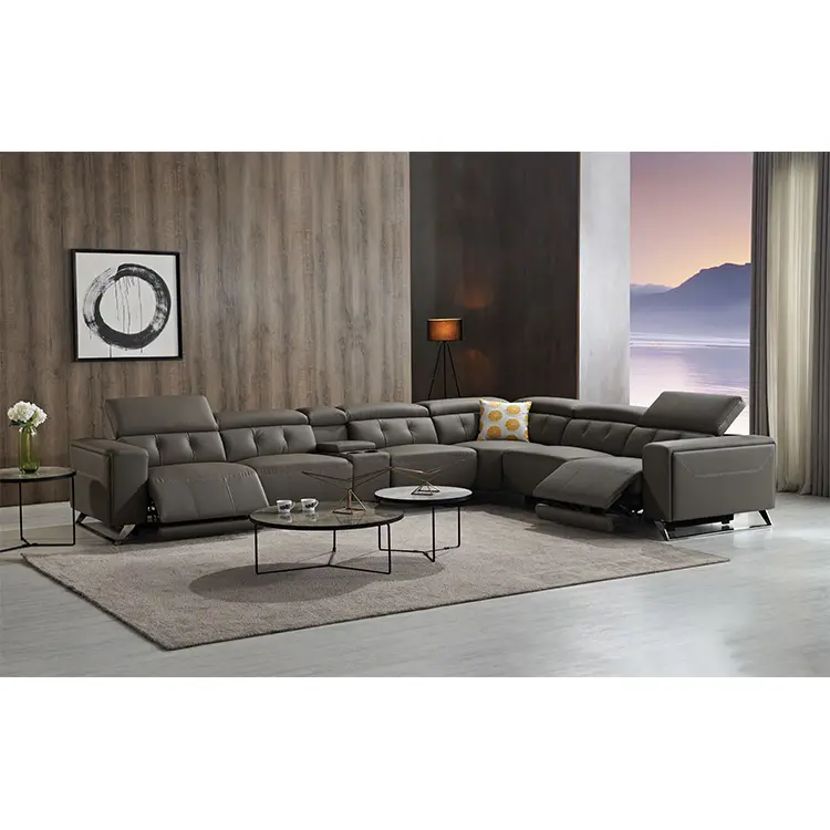 Wohnzimmer im <span class=keywords><strong>italienischen</strong></span> Stil Dunkelgrau Luxus Liege sofas Modernes Leder l Form Ecksofa Set