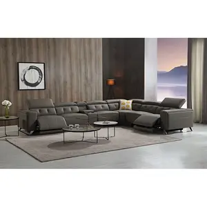 Italian Style Living Room Dark Grey Luxury Recliner Reclining Sofas Modern Leather l Shape Corner Sofa Set