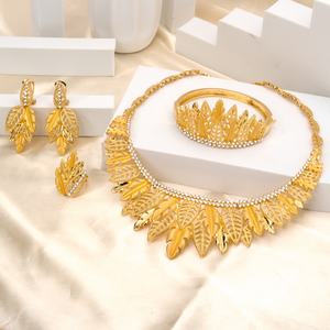 4 Piece Women's Vintage Gold Plated Bridal Wedding Engagement <b>Necklace</b> <b>and</b> <b>Earrings</b> Jewelry <b>Set</b> with Flower Design Zircon Stones - Product Image 3