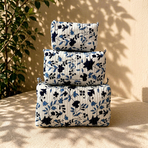Ensemble de trousses de toilette en coton floral grande capacité avec fermeture éclair, style bohème, pochettes organisatrices de maquillage multifonctions grandes - Product Image 1