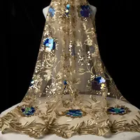उच्च गुणवत्ता वाले सोने के लिए फैंसी सेक्विन कढ़ाई जाल फ्रेंच अफ्रीकी फीता कपड़े औपचारिक पोशाक Abaya दुबई