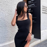 Robe mi-longue moulante Sexy tricotée pour femme, tenue de soirée élégante et Chic, fendue sur le côté, collection printemps 2022