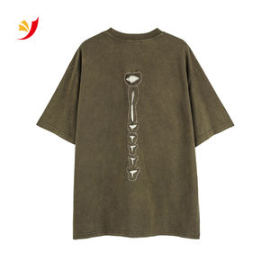 2024 en Stock Hip Hop hombres <span class=keywords><strong>camisetas</strong></span> frente trasero bordado <span class=keywords><strong>esqueleto</strong></span> Patchwork pesado algodón ácido lavado Streetwear camisas - Product Image 5