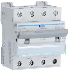 ADQ460H Personalizzabile con Hagers RCBO 10000A 4P curva C 10A tipo AC 30mA 4M - Product Image 1
