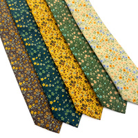 Corbata de Algodón con Estampado Floral Pequeño Color Café, Corbata Personalizada con Logotipo para Hombre