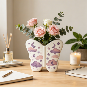 <span class=keywords><strong>Vaso</strong></span> Moderno <span class=keywords><strong>in</strong></span> Ceramica Bianca a Forma <span class=keywords><strong>di</strong></span> Farfalla per Piante Idroponiche, Decorazione da Tavolo <span class=keywords><strong>in</strong></span> Viola e <span class=keywords><strong>Rosa</strong></span> - Product Image 1