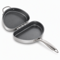 Poêle à œufs et riz pliable double face pour cuisson transfrontalière ; Poêle à frire multifonction antiadhésive en aluminium pour petit-déjeuner en extérieur