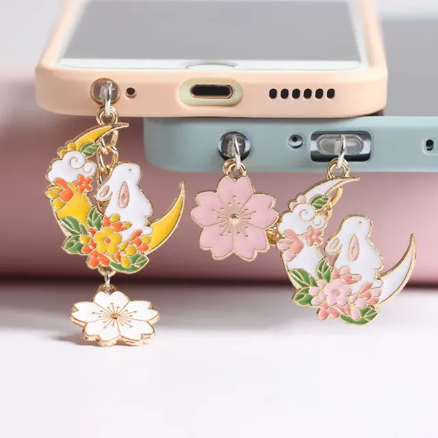 Cherry Moon Rabbit Dust Plug Charm Kawaii 3.5MM Jack Anti Dust Cap Cute Charge Port Plug for iPhone USB C Protection Stopper