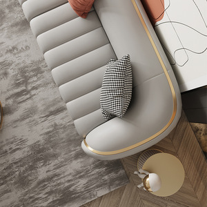 Set di Divani Minimalisti di Lusso Moderni con Gambe Oro Rosa, Rivestimento in Pelle Bianca Tatami, Divano a 3 Posti per Soggiorno di Villa - Product Image 5