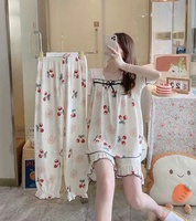 Vêtements de nuit d'été pour femmes taille élastique ensemble de pyjama trois pièces tricoté importation Pijamas Por Mayor pyjamas pour dames