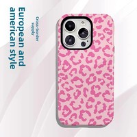 Coques de téléphone portable 2-en-1 anti-chute à aspiration magnétique en TPU+PC avec transfert thermique imprimé léopard rose pour 17 Pro Max