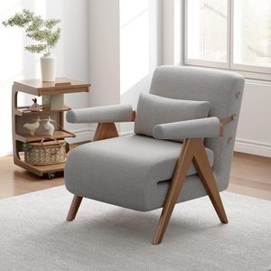 Grey Residential Convertible <strong>Sofa</strong> <strong>Bed</strong> Chair Midcentury Modern Eco-Friendly Wood <strong>Frame</strong> for Adults Living Room Bedroom SF023 - Product Image 1