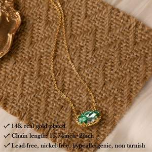 Collana con Ciondolo Ovale in Zircone Placcato Oro, Design Classico, Gemme Multicolore per Donne e Ragazze - Product Image 4