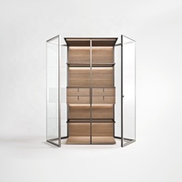 Buffet personnalisable en noyer de style italien Vitrine avancée en verre trempé avec lampe LED