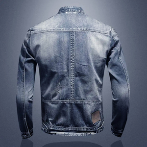 Ohsisa Herren Jeansjacke für Frühling und Herbst 2025, coole lässige Retro-Jacke in <span class=keywords><strong>M</strong></span>-4XL mit Stehkragen und Reißverschluss, Motorradjacke - Product Image 3