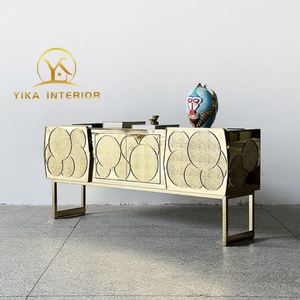 Aparador de Lujo Contemporáneo Estilo <span class=keywords><strong>Palacio</strong></span>, Mueble de Metal Pulido Dorado con Acabado Mate Martillado para Sala de Estar, Pasillo o Villa - Product Image 3