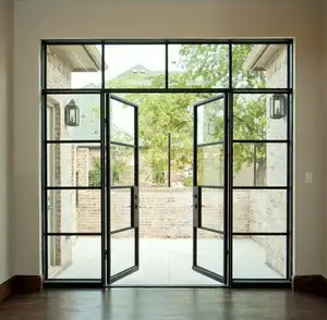 Hurricane Proof Iron Glass Panel Exterior Casement Doors And Windows With Lock