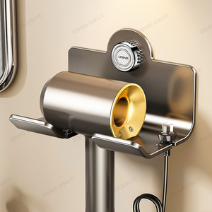 LITENG Wall Mounted Hair Dryer Holder Platinum Gray Punch Free Storage Rack For Bathroom Sink Area - Product Image 2