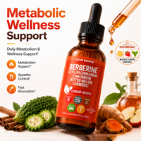 Compléments Alimentaires Personnalisables à la Berbérine 60 ml – Gouttes Liquides Orales pour Adultes – Soutien à l'Équilibre Glycémique et au Métabolisme – OEM/ODM
