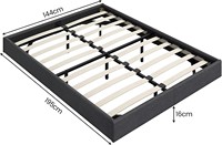 Base de Cama Minimalista con Almacenamiento 140x190cm/160*190cm, Luces LED, Base de Láminas de Madera, Fácil Montaje