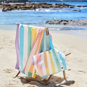 ถุงผ้าคอตตอนลายทางสำหรับซื้อของ, ถุงผ้าคอตตอนขนาด54*48*13ซม. ถุงผ้าสำหรับเดินทางใช้ซ้ำได้พร้อมสายรัดกระเป๋าช้อปปิ้งในฤดูร้อน - Product Image 3