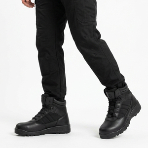 Bottes mi-hautes noires TSB21 en cuir pleine fleur de vache avec semelle extérieure moulée par injection, toutes saisons, unisexe, vente en gros - Product Image 2