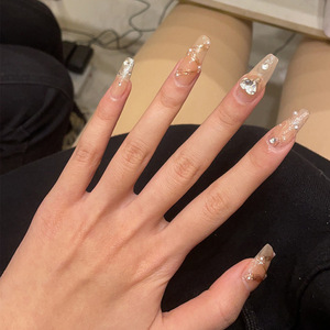 Faux ongles longs transparents effet glace avec motif cœur et ruban, tendance Xiaohongshu et Instagram - Product Image 2