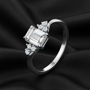 S925 Sterling <b>Silver</b> <b>Emerald</b> Cut Moissanite Classic Style <b>Ring</b> Side Stone Open Band Wedding Engagement Jewelry For Women Gift - Product Image 5