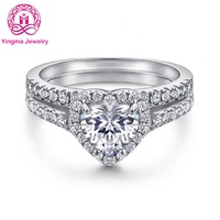 Bijoux fins 6.5*6.5mm blanc 5A zircon cubique bague diamant un carat CZ bague en argent Sterling 925 coeur anneaux