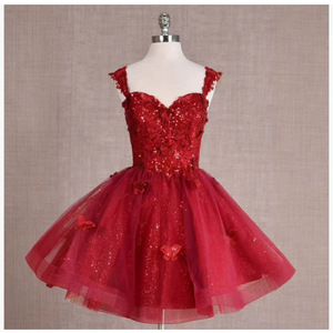 Gaun wanita pendek bahu terbuka gaun reuni applique kupu-kupu kesayangan gaun <span class=keywords><strong>Cocktail</strong></span> A-Line payet 2025 - Product Image 2