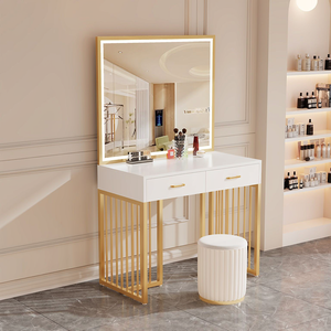 Mesa de Maquillaje LED con Espejo Iluminado, Escritorio Profesional con Cajones para Salón, Tienda de Novias, Estudio y Maquilladores - Product Image 4