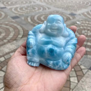 มาใหม่คริสตัลธรรมชาติหิน Larimar หินธรรมชาติมือแกะสลัก Maitreya <span class=keywords><strong>พระพุทธ</strong></span>รูปสำหรับตกแต่งบ้านรูปปั้น - Product Image 1