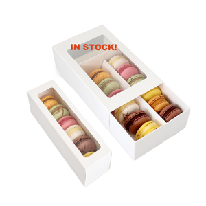 Cajas de cartón para galletas, embalaje de comida, macarrón redondo, regalo, color blanco, venta al por mayor