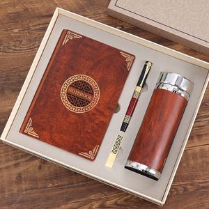 Chinese Style Luxury Retro Business Gift Set In-Stock Stainless Steel Red <b>Mug</b> Notebook USB with Letterpress Printing Custom Logo - Product Image 1