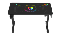 Bureau de jeu en verre réglable en hauteur à moteur unique BEISIJIE AY-0, table à texture carbone RGB avec E-SPORTS