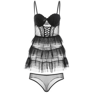 Cong Sha's sexy lingerie nightgown with <b>suspenders</b>, fishtail boning, see-through mesh, alluring girlish short skirt, sexy <b>set</b> - Product Image 5